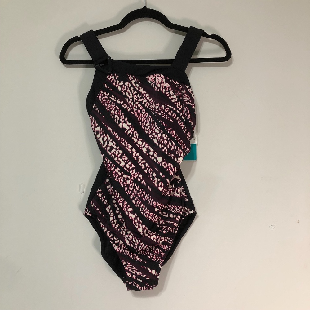 Aqua Green Asymmetrical Shoulder Burgundy One  Piece Swimsuit Size Small (B)